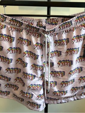 Bottoms out Pride Rainbow Graphic Swim Shorts - Pastel Lilac